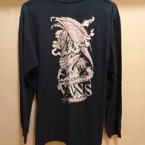 Vans Black Long Sleeve Tee with Pale Pink Dragon Graphic